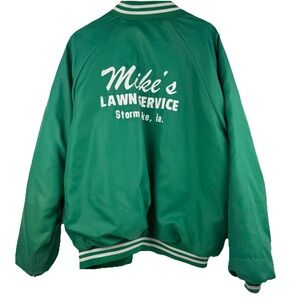VTG‎ 80s Hartwell Mike's Lawn Service Storm Lake Iowa Green Bomber Jacket L/XL